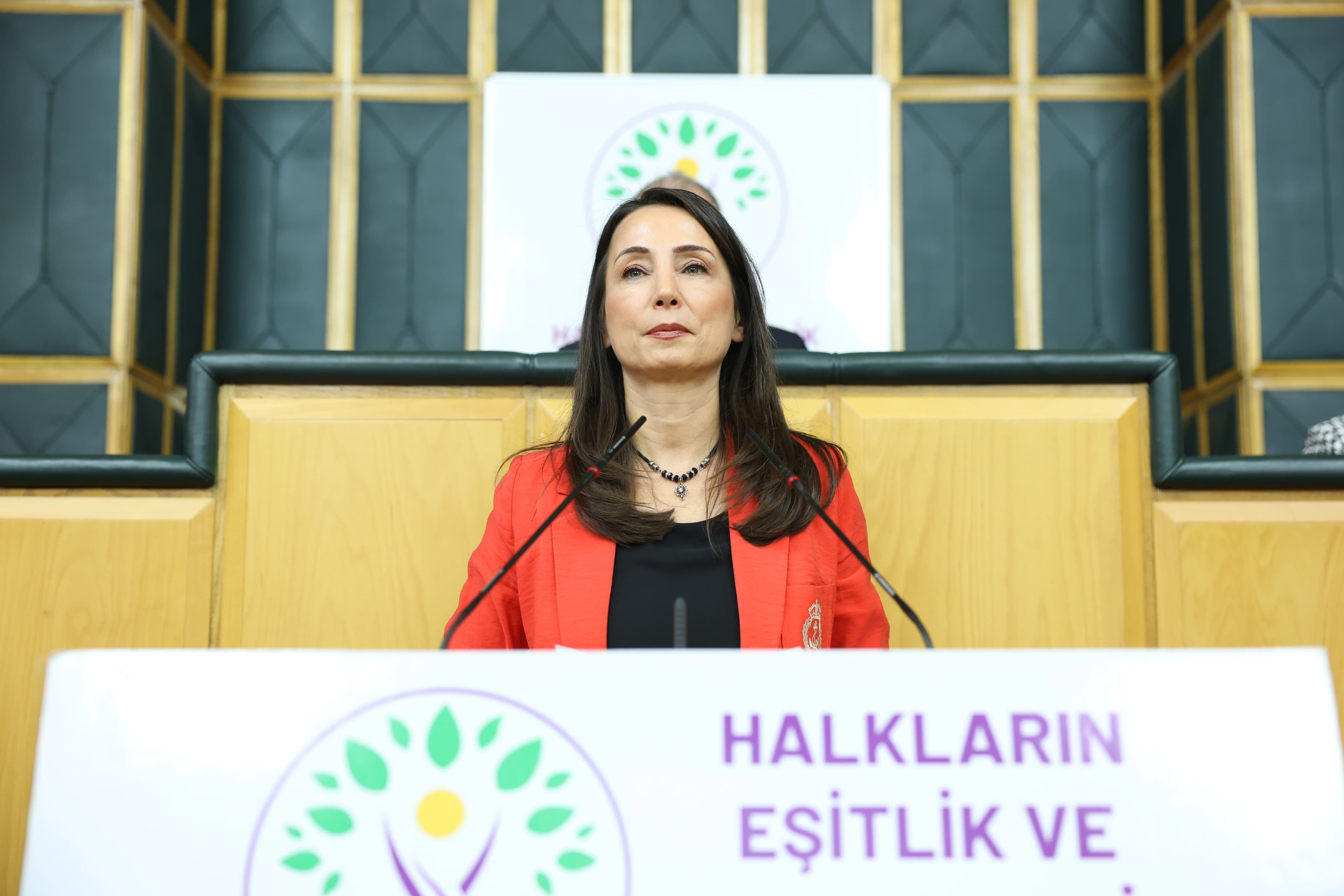 DEM Parti Eş Genel Başkanı Tülay Hatimoğulları partisinin grup toplantısında konuştu. /