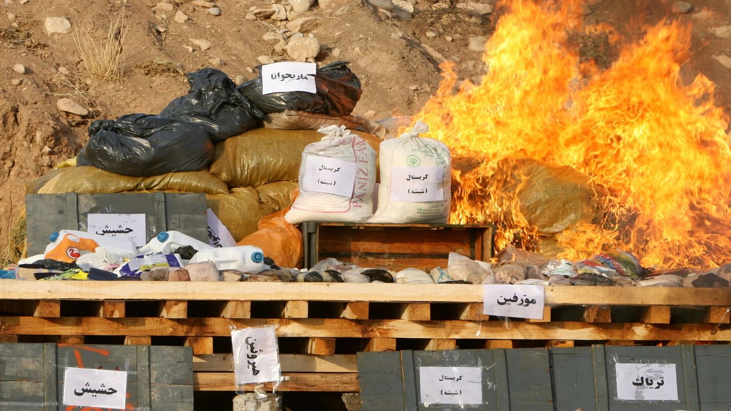 Seized drugs incinerated by security forces in the Kurdistan Region, north of Erbil. Photo: AFP