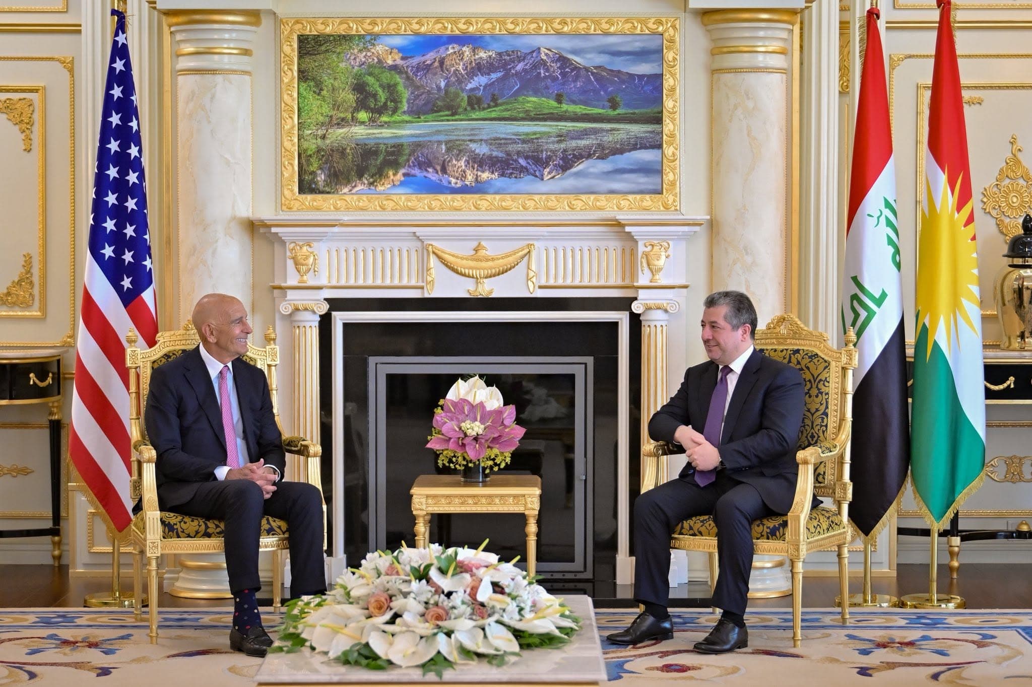 From left: Tom Barrack and KRG PM Masrour Barzani meeting in Erbil on June 16, 2026. Photo: KRG