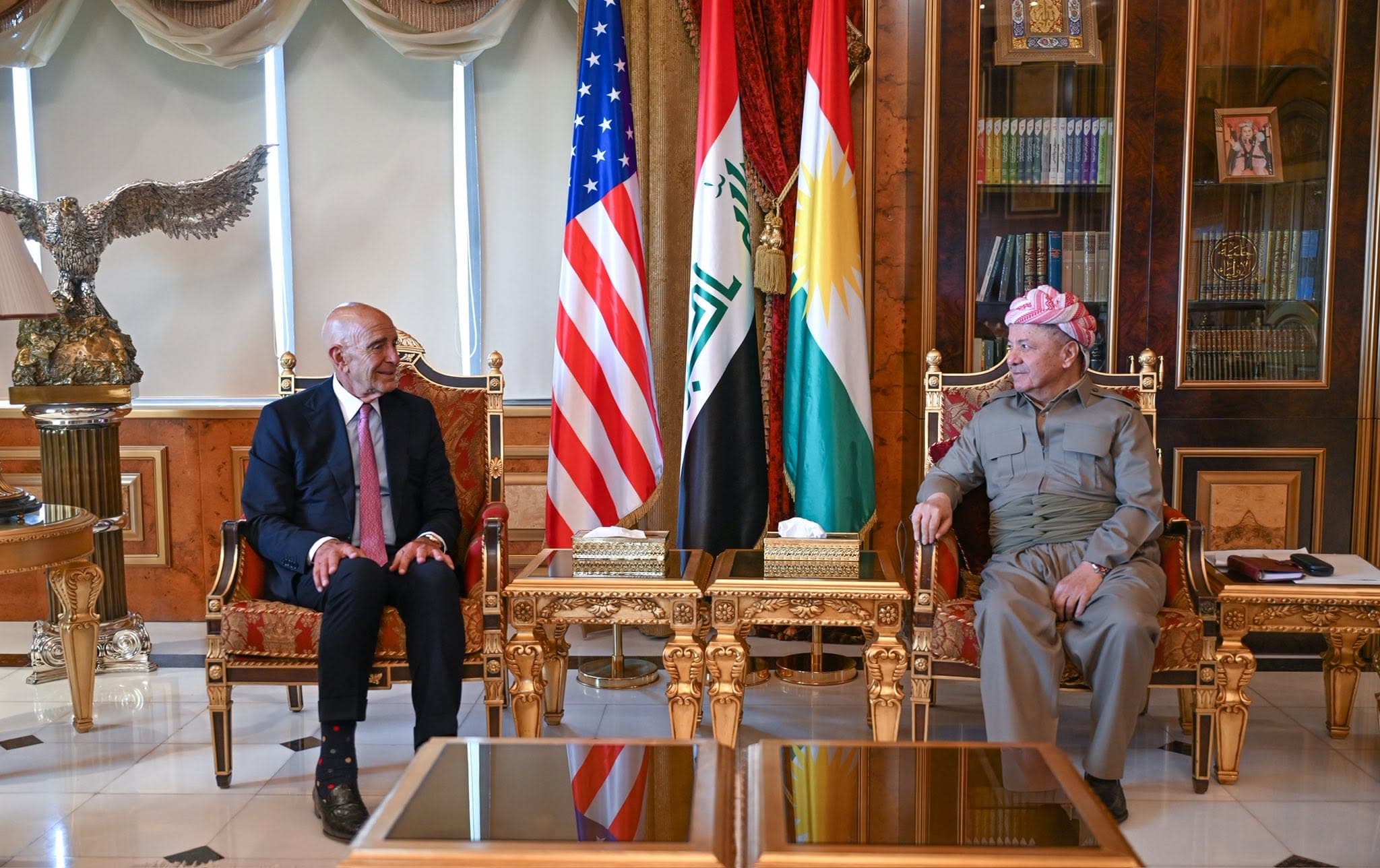 Tom Barrack û Serok Mesûd Barzanî / Wêne: Baregeha Serok Mesûd Barzanî