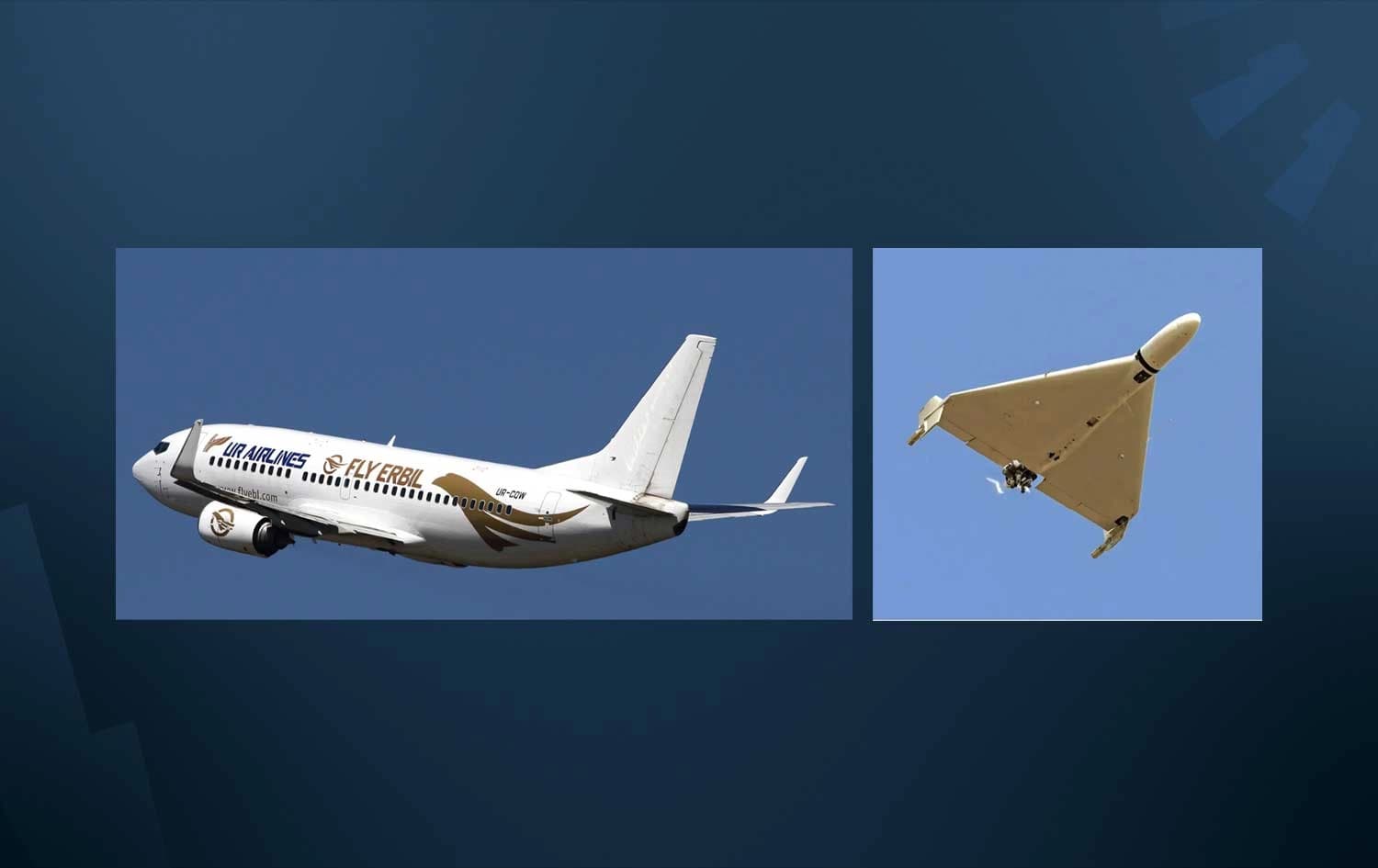 A Fly Erbil airplane and an Iranian drone. Graphic: Rudaw