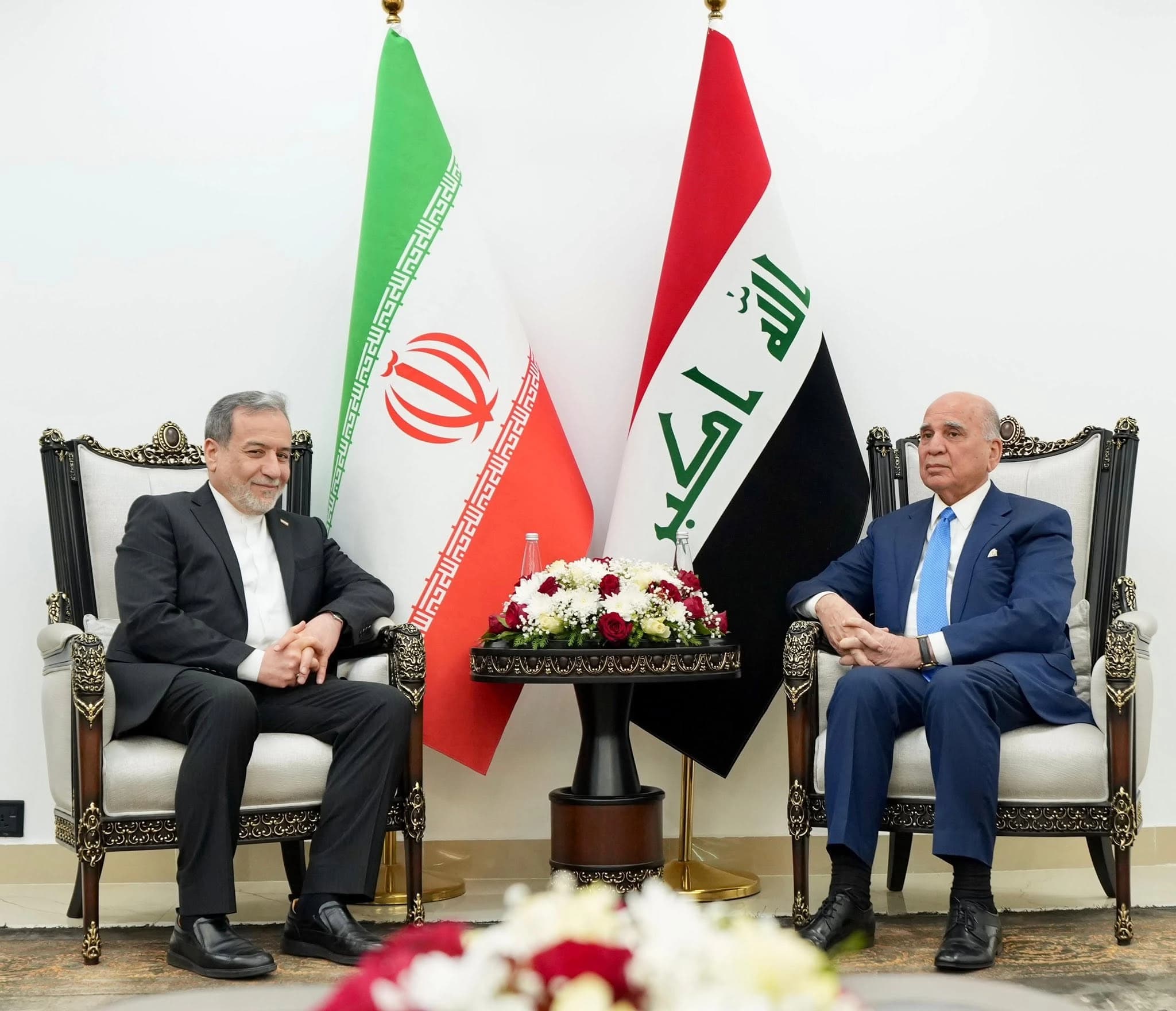 Iraqi Foreign Minister Fuad Hussein (right) receives his Iranian counterpart Abbas Araghchi in Baghdad on June 28, 2026. File photo: Iraq's Foreign Ministry