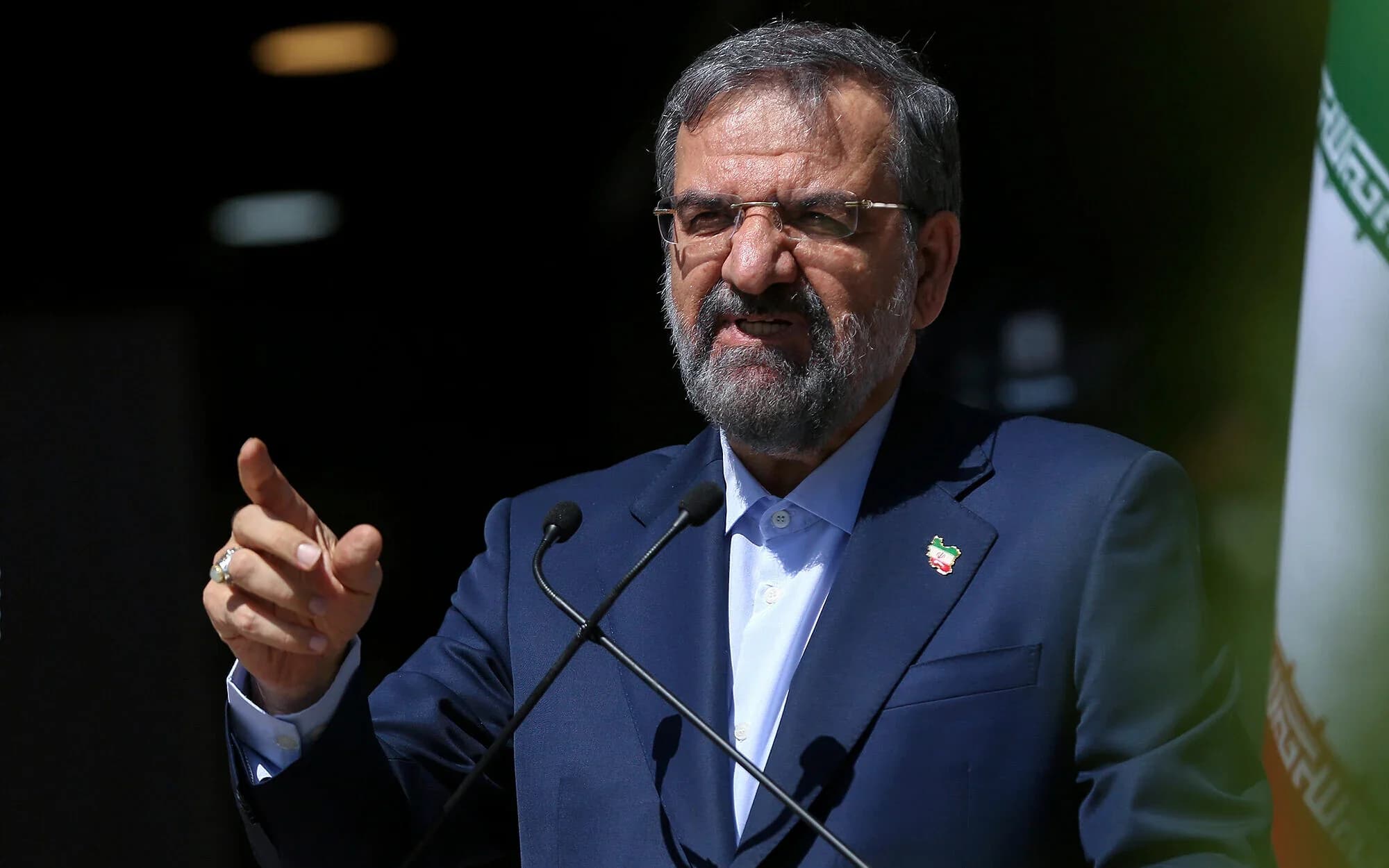 secretary of Iran's Supreme National Security Council (SNSC) Mohsen Rezaei speaking with state-run TV journalists in Tehran, on June 12, 2021. Photo: AFP