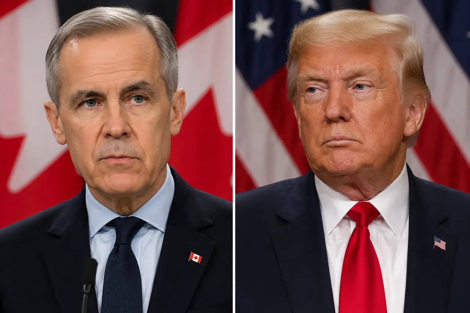 ABD Başkanı Donald Trump (sağda) ve Kanada Başbakanı Mark Carney (solda).