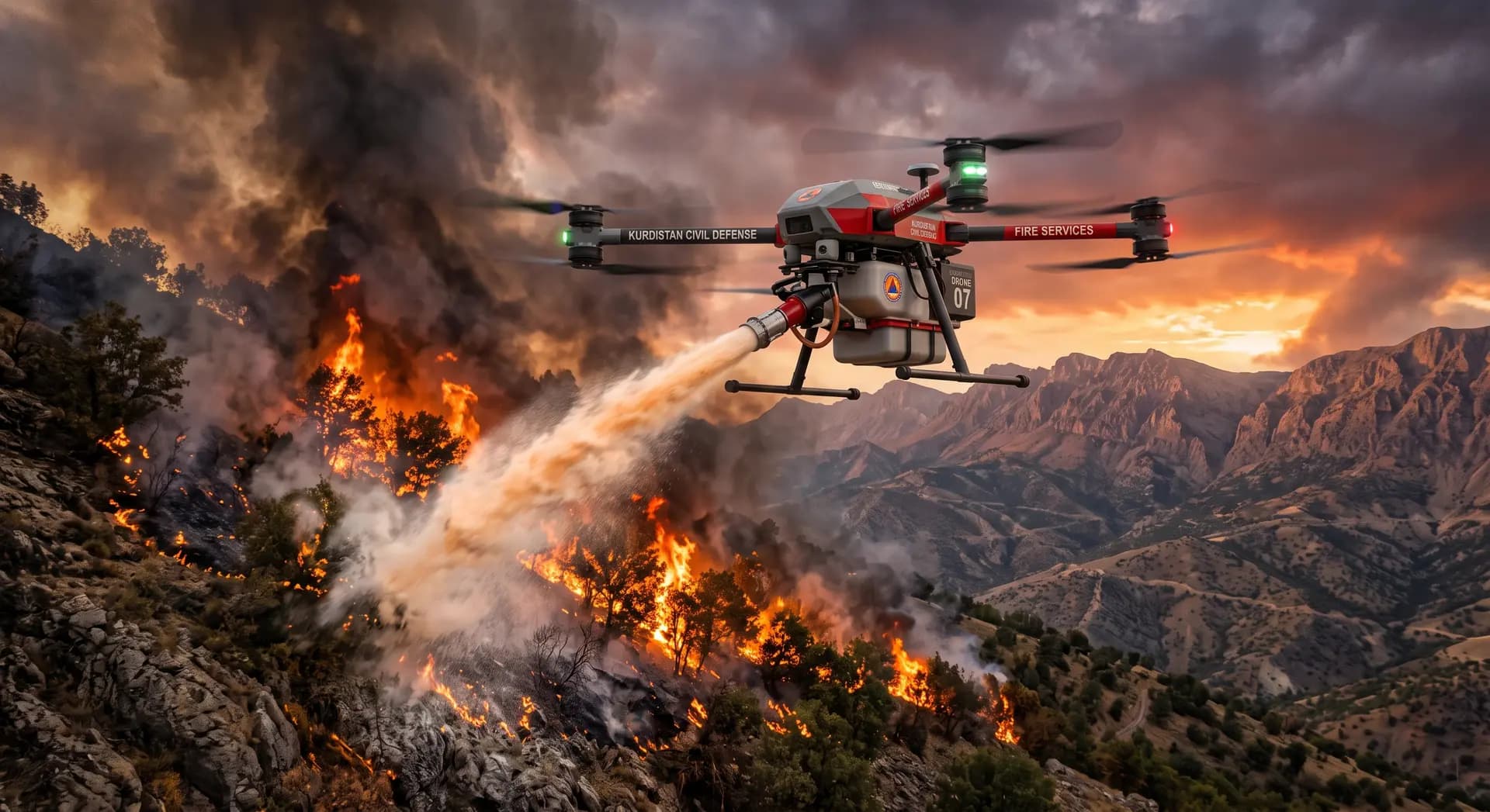 A firefighting drone. AI-generated photo: Rudaw