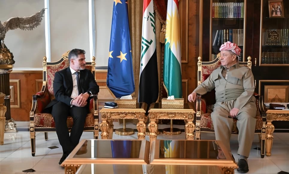 From left: Klemens Semtner, EU ambassador to Iraq, meeting with Leader Masoud Barzani in Erbil, Aug 30, 2026. Photo: Barzani Headquarters.