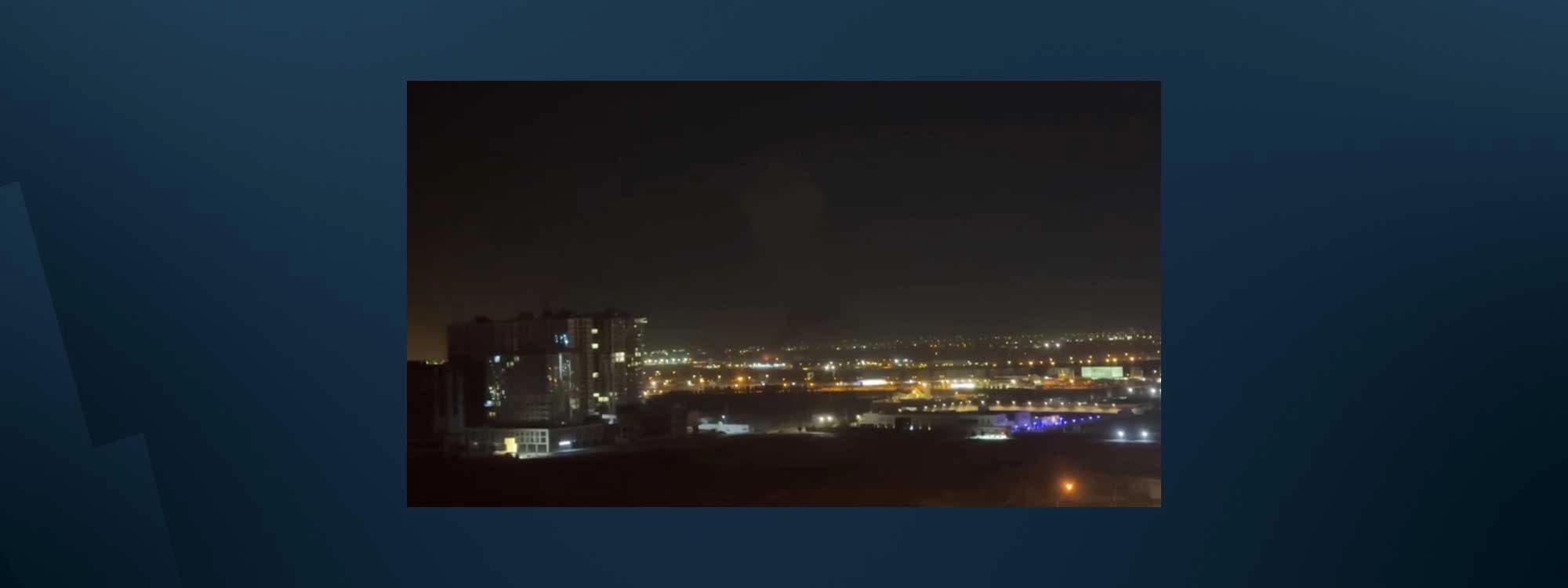A small fire near Erbil International Airport after two loud explosions were heard across the city, September 2, 2026. Photo: Screengrab/ Rudaw