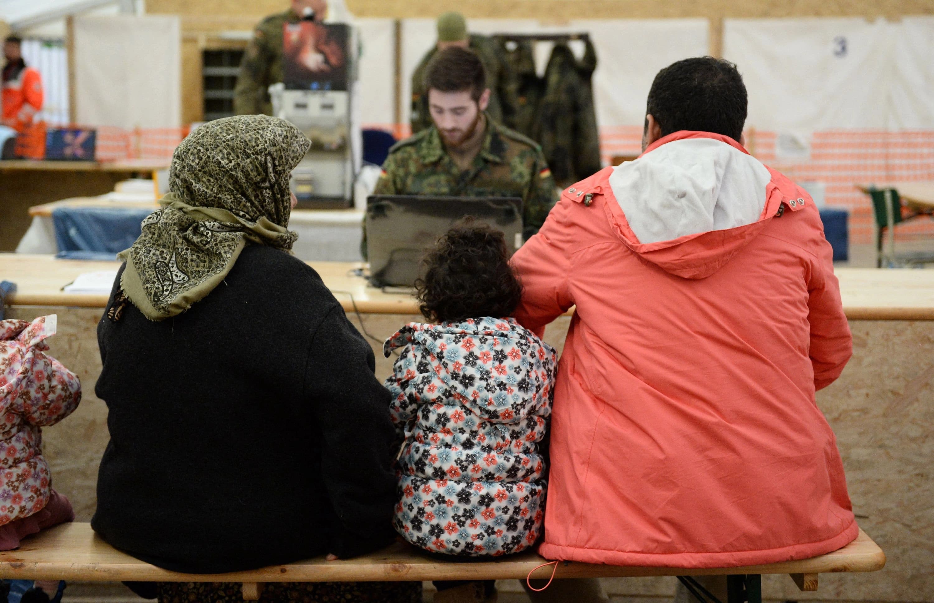 Refugees wait to register at the German army's air base in southern Germany in January 2016. Photo: AFP