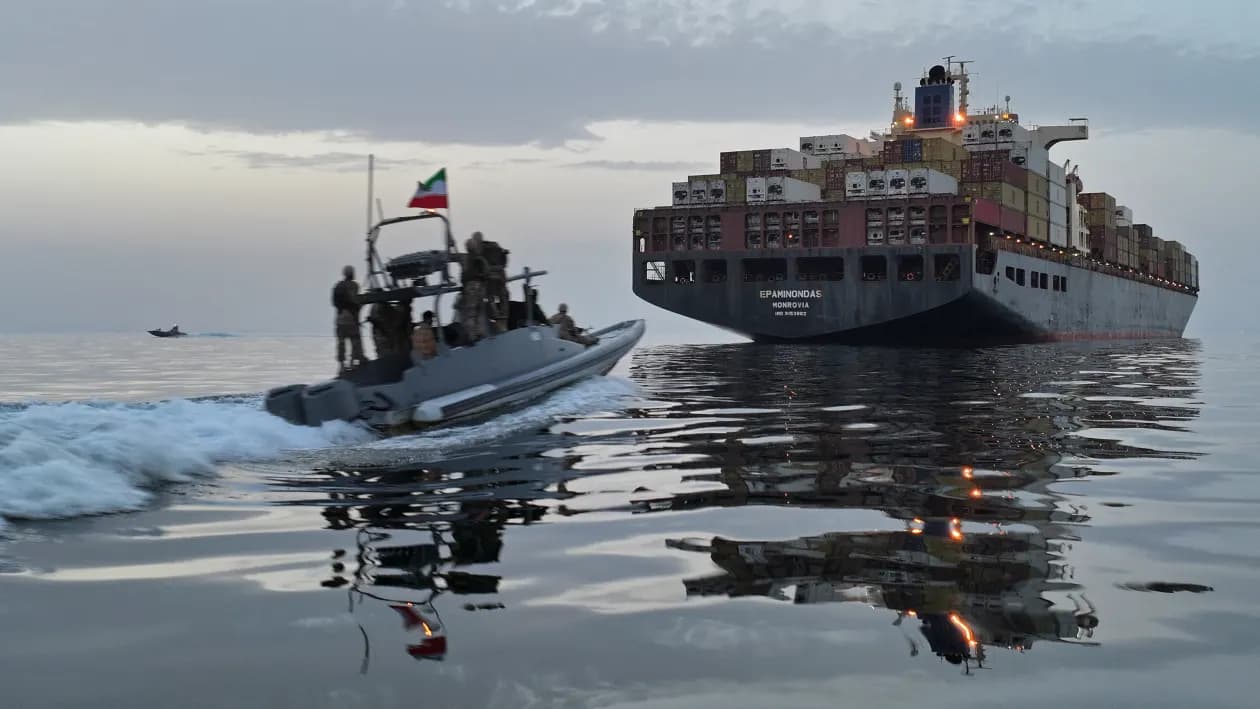 An Islamic Revolutionary Guard Corps (IRGC) boat allegedly taking part in an operation to seize ships attempting to cross the Strait of Hormuz, on April 21, 2026. File photo: AFP