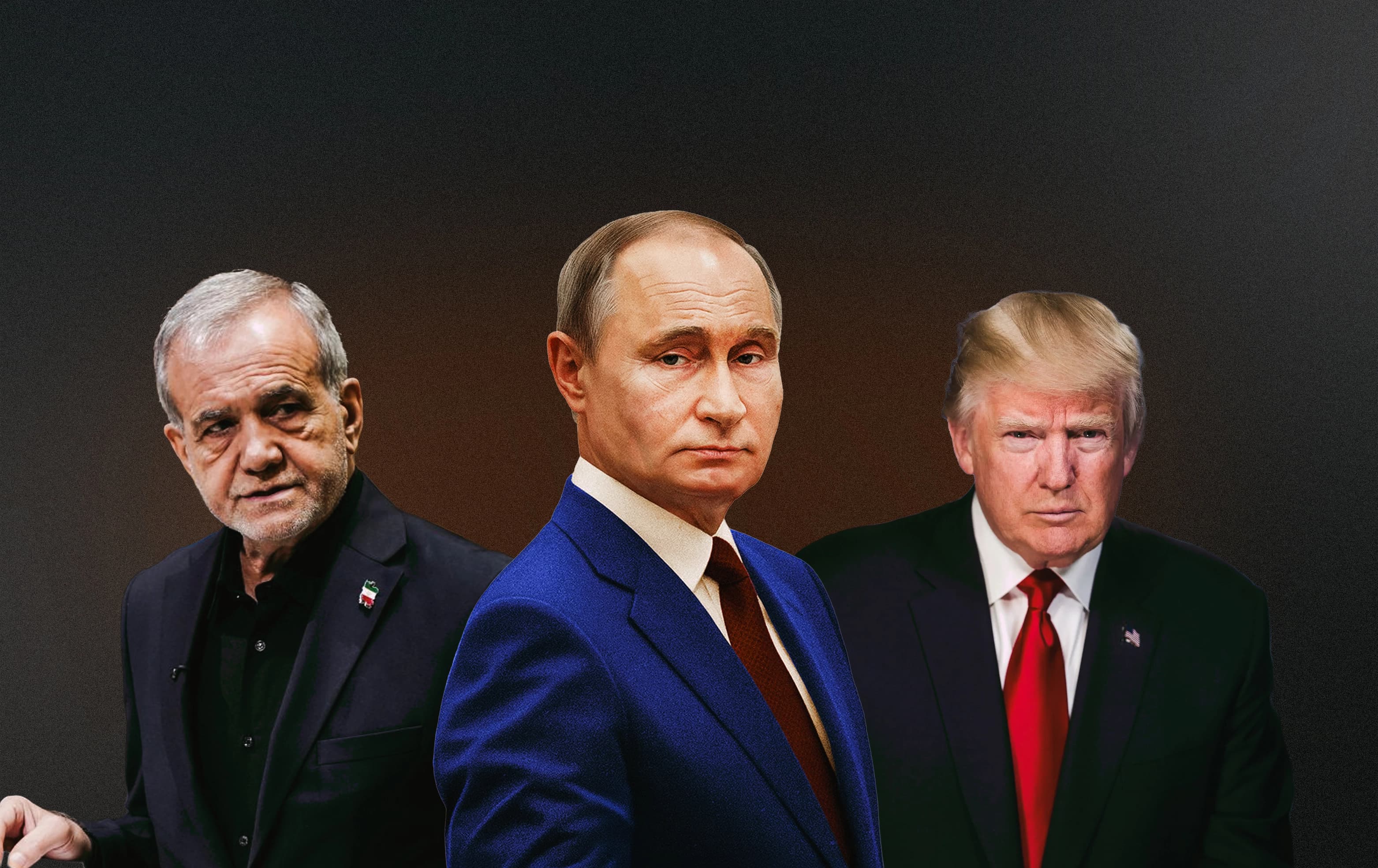 Iranian President Masoud Pezeshkian (left), Russian President Vladimir Putin, and US President Donald Trump. Graphic: Rudaw