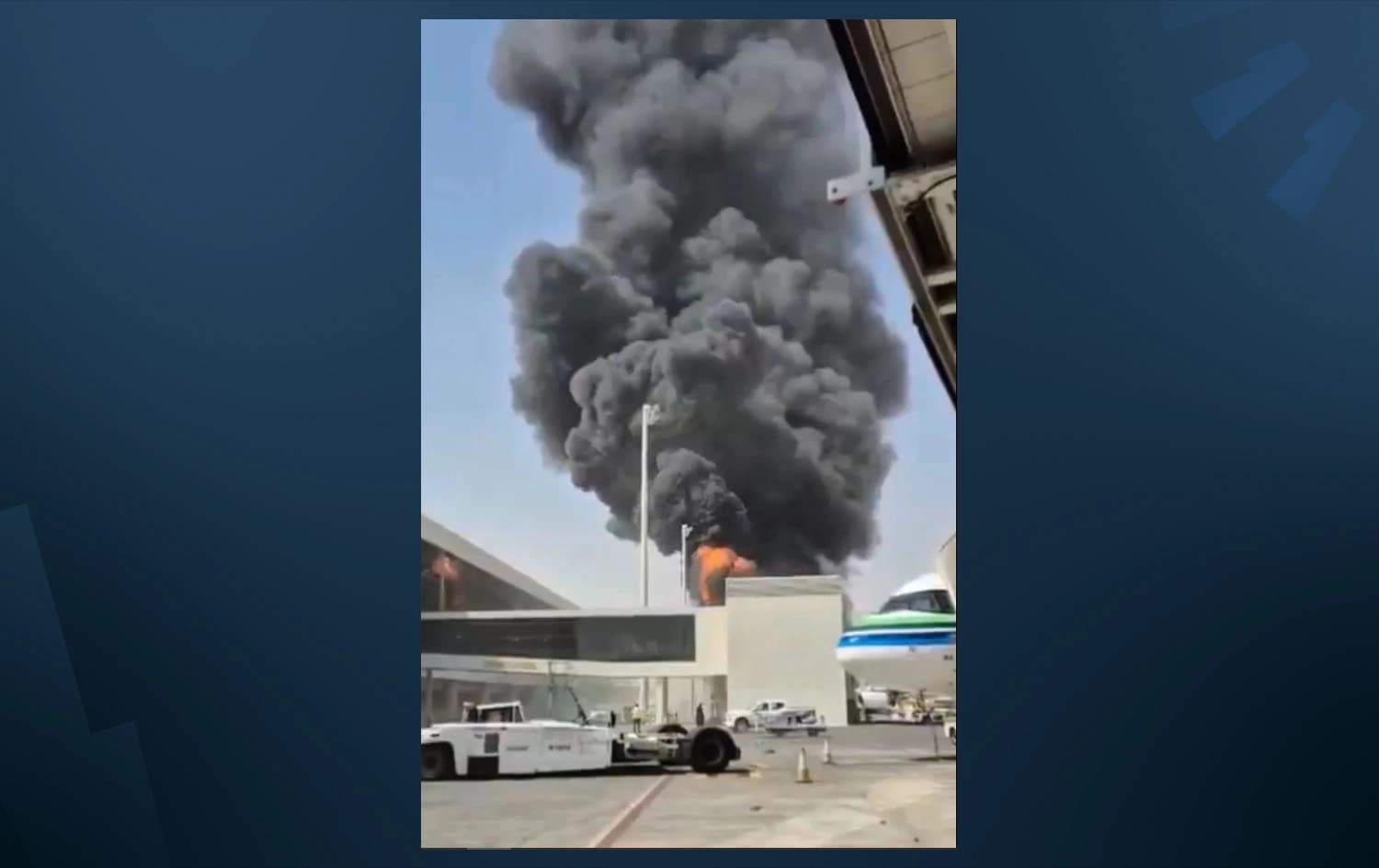 Think black smoke and flames rise at King Khalid International Airport in Riyadh on October 9, 2026. Photo: via AP