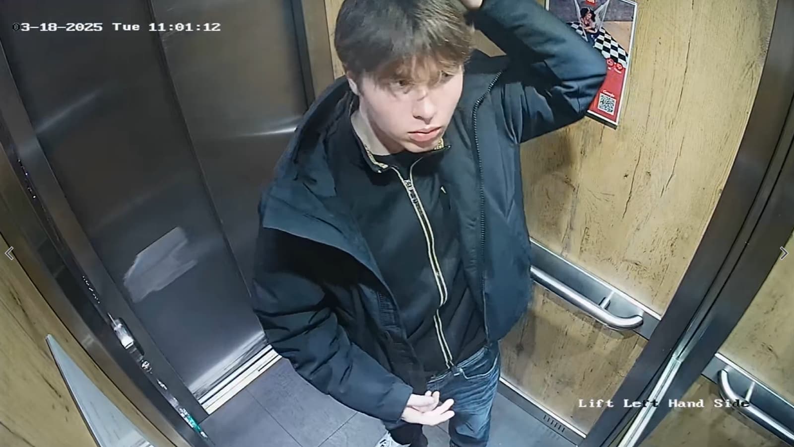 Johannes Natland in a Manchester hotel lift. Photo: Met Police