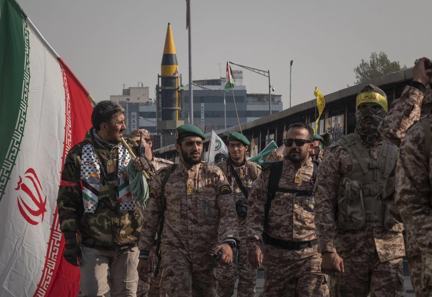 IRGC military personnel at a military rally in Tehran, Iran, on November 24, 2023. File photo NurPhoto via AP
