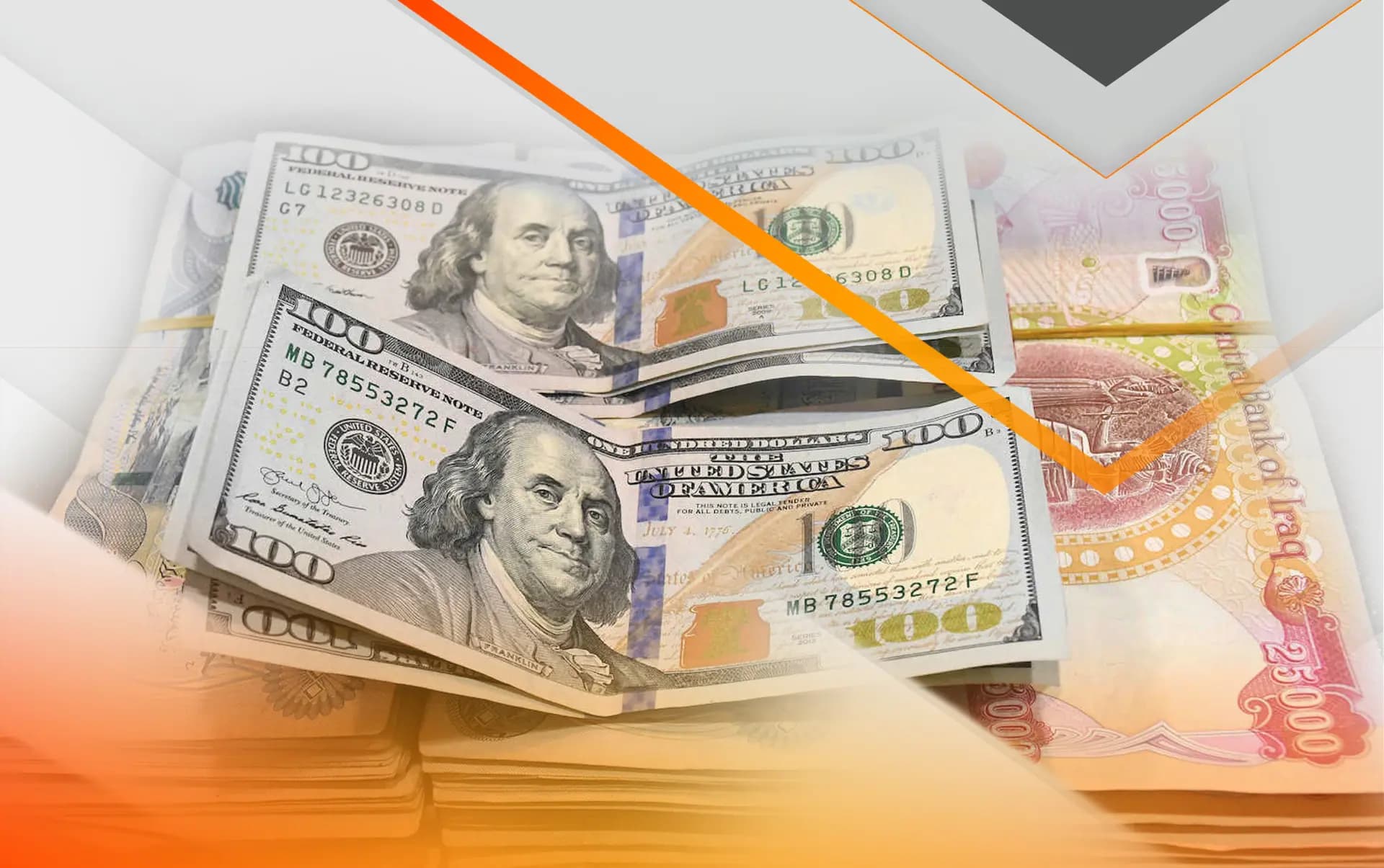 Iraqi dinar and US dollar notes. Graphic: Rudaw