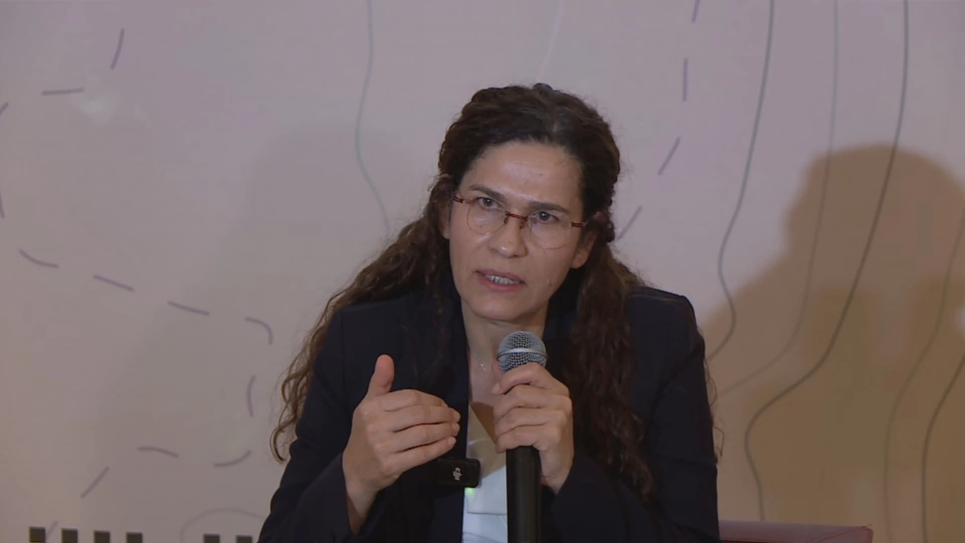 Elham Ahmed, a senior Kurdish politician from northeast Syria (Rojava), speaks during a seminar at the University of Sulaimani on October 26, 2026. Photo: Screengrab/ Rudaw