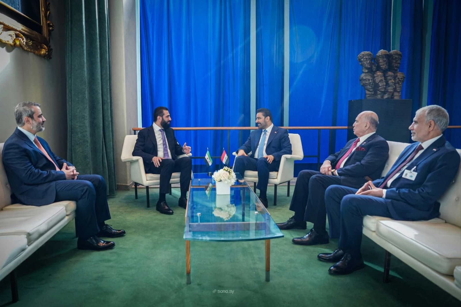 Syrian President Ahmad al-Sharaa (second from left) and Iraqi Prime Minister Ali al-Zaidi on the sidelines of the 81st UN General Assembly in New York, September 23, 2026. File photo: SANA