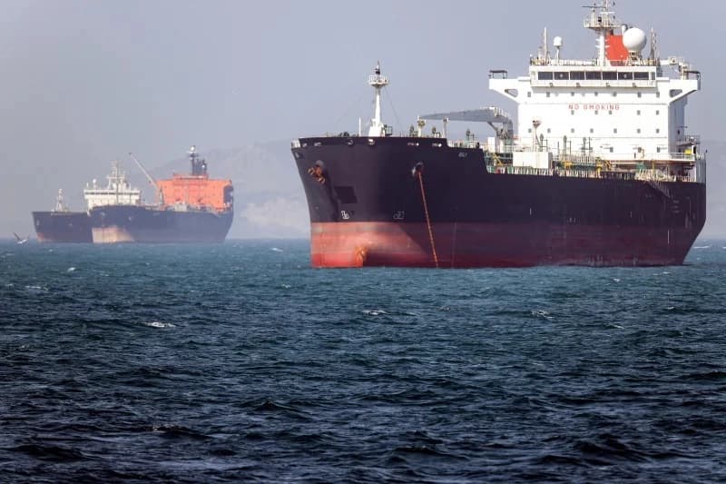 Oil tankers sit at anchor offshore in the Strait of Hormuz off Bandar Abbas, Iran, on May 2, 2026. File photo: AFP
